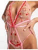 Ann Summers Cross my Heart embroidered plunge bodysuit with garter detail in pink and red