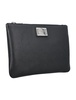 Black Clutch With Logo Plaque In Hammered Leather And Nylon Man