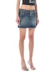 Alessandra Rich Logo Patch Rose Embellished Denim Mini Skirt