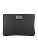 Black Clutch With Logo Plaque In Hammered Leather And Nylon Man