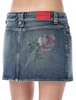 Alessandra Rich Logo Patch Rose Embellished Denim Mini Skirt