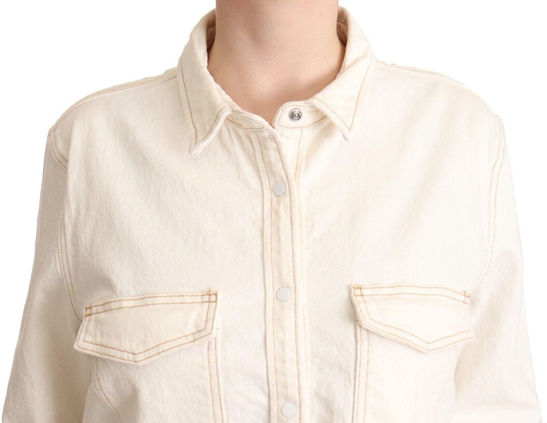 Levi's White Cotton Collared Long Sleeves Button Down Polo Top