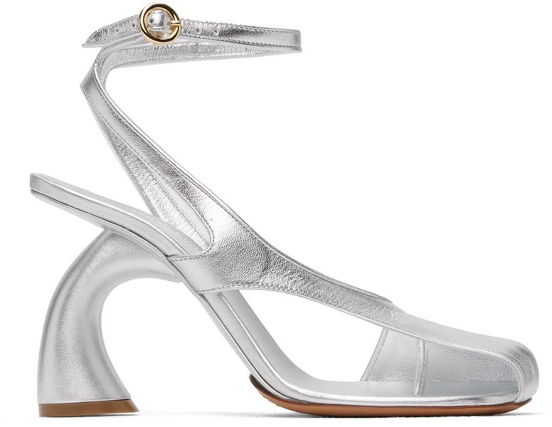 Silver Leather Heeled Sandals