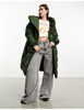 Noisy May Droplets longline padded coat with oversized hood in green