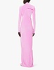 Asymmetric long-sleeve stretch-velour maxi dress