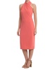 pleated wrap halter neck sheath dress in coral