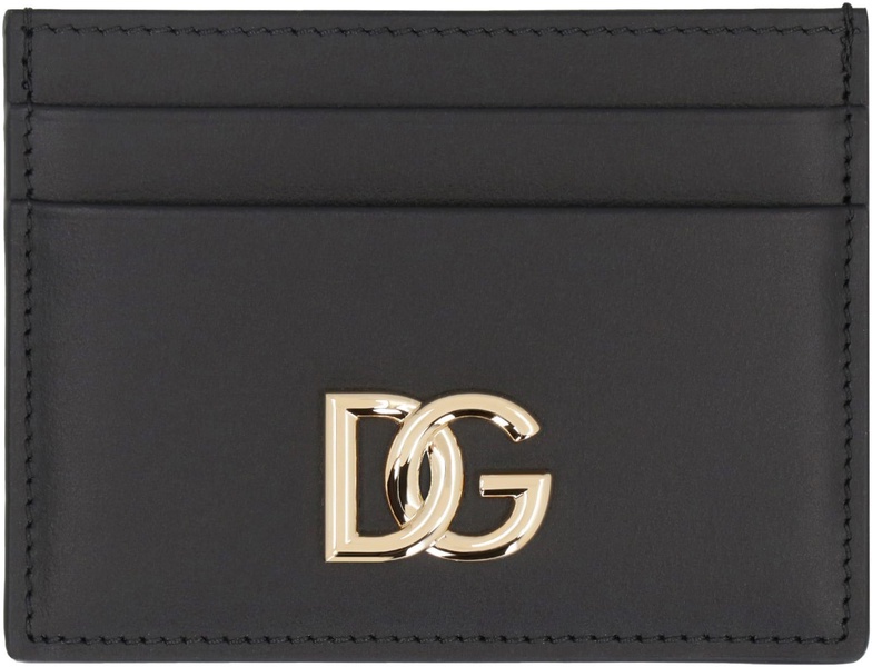 Black Calfskin 'DG' Logo Card Holder