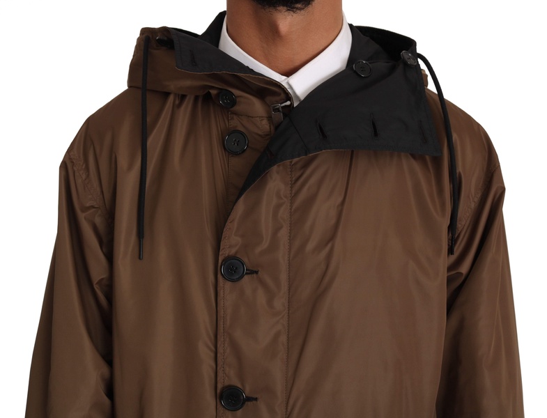 Dolce & Gabbana  Black Brown Hooded Reversible Raincoat