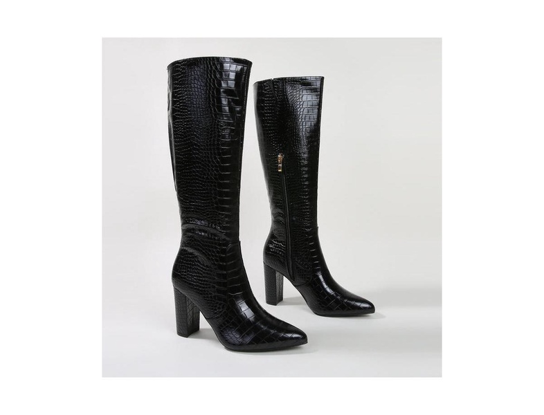 Aster Croc-Embossed Knee High Boots