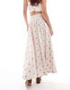 Free People floral print midi skirt with slit in neutral