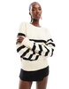 French Connection crew neck knitted sweater in cream and black stripe