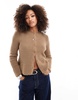 ASOS DESIGN knit crew neck peplum cardigan in dark taupe