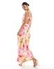 Bardot satin slip midi dress in pink floral