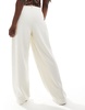 Object premium textured wide leg pants in cream