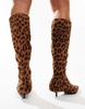 ASOS DESIGN Certain extreme mini kitten heel sock knee boots in leopard