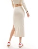 Mango knit midi slit skirt in ecru