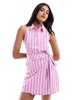 Mango striped tie front mini dress in pink