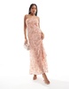 Mango cowl neck burnout velvet maxi dress in pink