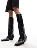 ASOS DESIGN Cassie premium leather western knee boots with stud detail in black