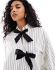 ASOS DESIGN bow detail shirt in black & white stripe