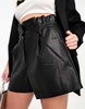 River Island PU shorts with paper bag waist in black