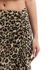 Mango leopard print midi skirt with asymmetric hem in brown