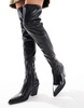 Bershka over the knee faux leather heeled boots in black