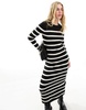 Stradivarius knitted maxi dress in black stripe