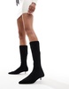 ASOS DESIGN Certain extreme mini kitten heel sock knee boots in black micro