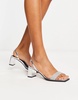 London Rebel sling back embellished block heel sandals in silver