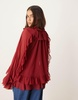 ASOS DESIGN tiered ruffle detail long sleeve blouse in burgundy