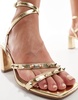 ASOS DESIGN Hampstead studded mid heel sandals in gold