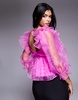 ASOS LUXE organza babydoll top with bow details in hot pink