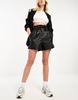 River Island PU shorts with paper bag waist in black