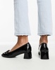 ASOS DESIGN Steffie bow detail mid block heeled shoes in black