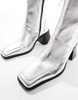 ASOS DESIGN Ria mid-heel leather boots in silver