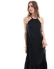 Mango halterneck tiered midi dress in black