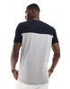 French Connection block piping t-shirt in navy & light heather gray