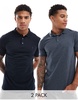 French Connection 2 pack short sleeve polo shirt in navy and melange