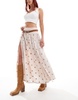 Free People floral print midi skirt with slit in neutral