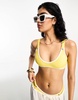 River Island ribbed contrast trim scoop bikini top in yellow