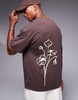 ADPT oversized washed flower back print t-shirt in brown