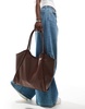 ASOS DESIGN woven look tubular tote bag in chocolate brown