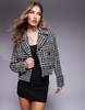 River Island textured short wool jacket in black and white