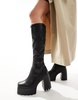 ASOS DESIGN Curve Cara square toe cleated knee boots in black