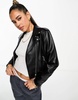 Mango classic fitted biker jacket in black