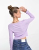 Threadbare Georgia ribbed cropped cardigan with tie front in purple rose