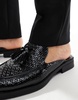 ASOS DESIGN mule loafers in black patent with weave detail