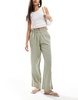 Vila linen mix pinstripe wide leg pants in green