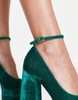 ASOS DESIGN Pistol double platform heeled shoes in teal velvet